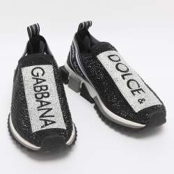 Pre Owned Dolce & Gabbana Sorrento Size 40 Black Crystals and Knit Fabric Slip On Sneakers