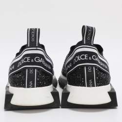 Pre Owned Dolce & Gabbana Sorrento Size 40 Black Crystals and Knit Fabric Slip On Sneakers