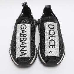 Pre Owned Dolce & Gabbana Sorrento Size 40 Black Crystals and Knit Fabric Slip On Sneakers
