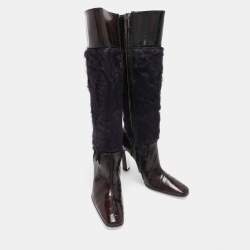 مملوكة مسبقًا بوت دولتشي أند غابانا شعر العجل باللون الأرجواني والبني وجلد الثعبان بطول الركبة مقاس 39