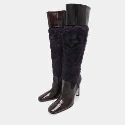 مملوكة مسبقًا بوت دولتشي أند غابانا شعر العجل باللون الأرجواني والبني وجلد الثعبان بطول الركبة مقاس 39