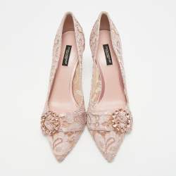 مملوكة مسبقًا Dolce & Gabbana Lilac Size 39 Pink Lace and Satin Pumps