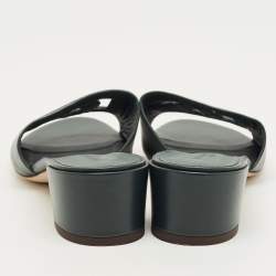 مملوكة مسبقًا Dolce & Gabbana DG Logo Cut-Out Size 38 Green Leather Slide Sandals