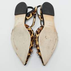 مملوكة مسبقًا Dolce & Gabbana Size 38 Brown Leopard Print Calf Hair Studded Ankle Strap Flats