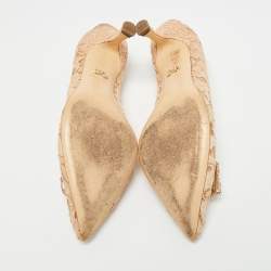مملوكة مسبقًا Dolce & Gabbana DG Amore Size 38 Beige Lace Pointed Toe Pumps