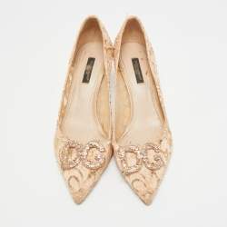 مملوكة مسبقًا Dolce & Gabbana DG Amore Size 38 Beige Lace Pointed Toe Pumps