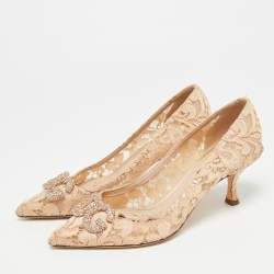 مملوكة مسبقًا Dolce & Gabbana DG Amore Size 38 Beige Lace Pointed Toe Pumps