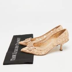 مملوكة مسبقًا Dolce & Gabbana DG Amore Size 38 Beige Lace Pointed Toe Pumps