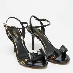مملوكة مسبقًا Dolce & Gabbana Size 36 Two Tone Patent Leather Bow Ankle Strap Sandals