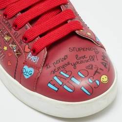 Pre Owned Dolce & Gabbana Portofino Size 37.5 Burgundy Leather Lace Up Sneakers
