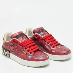 Pre Owned Dolce & Gabbana Portofino Size 37.5 Burgundy Leather Lace Up Sneakers