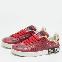 Pre Owned Dolce & Gabbana Portofino Size 37.5 Burgundy Leather Lace Up Sneakers