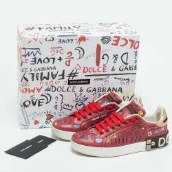 Pre Owned Dolce & Gabbana Portofino Size 37.5 Burgundy Leather Lace Up Sneakers