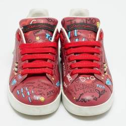 Pre Owned Dolce & Gabbana Portofino Size 37.5 Burgundy Leather Lace Up Sneakers