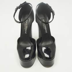 مملوكة مسبقًا حذاء كعب عالي دولتشي أند غابانا مسطح جلد لامع أسود مقاس 37