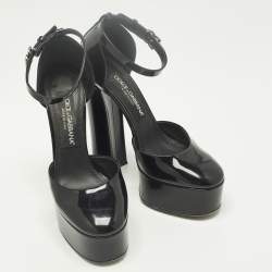 مملوكة مسبقًا حذاء كعب عالي دولتشي أند غابانا مسطح جلد لامع أسود مقاس 37