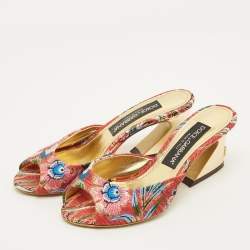 مملوكة مسبقًا صندل دولتشي آند غابانا قماش بروكيد مطبّع بالزهور الحمراء بكعب مسطح مقاس 35