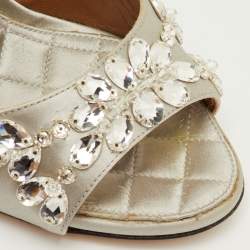 Pre Owned Dolce & Gabbana Size 35 Silver Satin Crystal Embellished Ankle Strap Sandals