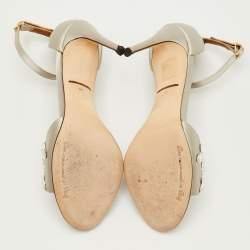 Pre Owned Dolce & Gabbana Size 35 Silver Satin Crystal Embellished Ankle Strap Sandals