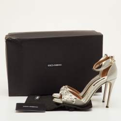 Pre Owned Dolce & Gabbana Size 35 Silver Satin Crystal Embellished Ankle Strap Sandals