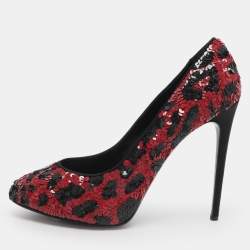 Pre Owned Dolce & Gabbana Size 40 Red/Black Sequins Pumps