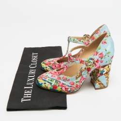 مملوكة مسبقًا حذاء كعب عالي دولتشي أند غابانا قماش أزرق مورد سير حرف تي مقاس 40