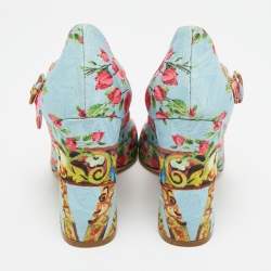 مملوكة مسبقًا حذاء كعب عالي دولتشي أند غابانا قماش أزرق مورد سير حرف تي مقاس 40