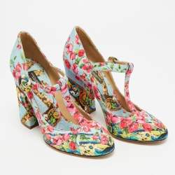 مملوكة مسبقًا حذاء كعب عالي دولتشي أند غابانا قماش أزرق مورد سير حرف تي مقاس 40