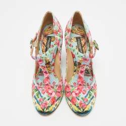 مملوكة مسبقًا حذاء كعب عالي دولتشي أند غابانا قماش أزرق مورد سير حرف تي مقاس 40