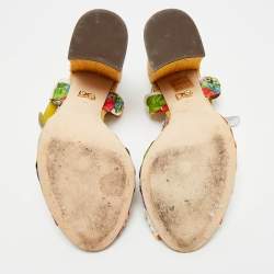 Pre Owned Dolce & Gabbana Crystal Embellished Size 37 Multicolor Floral Fabric and Raffia Ankle Strap Sandals