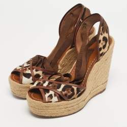 مملوكة مسبقًا إسبادريل كعب روكي دولتشي أند غابانا ملتف حول الكاحل جلد وشعر حصان نقش الفهد مقاس 38