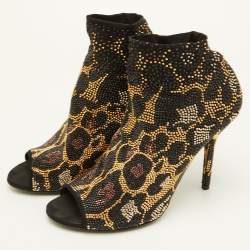 Pre Owned Dolce & Gabbana Size 40 Black Stretch Fabric Metal Rhinestone Embellished Ankle Booties