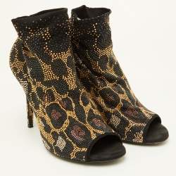 Pre Owned Dolce & Gabbana Size 40 Black Stretch Fabric Metal Rhinestone Embellished Ankle Booties