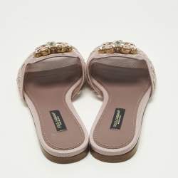 Pre Owned Dolce & Gabbana Sofia Size 36 Purple Lace and Satin  Crystal Embellished Flat Slide 