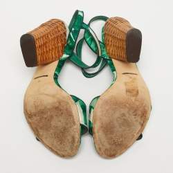 Pre Owned Dolce & Gabbana Size 40 Green Satin and Raffia Ankle Strap Sandals Sandals