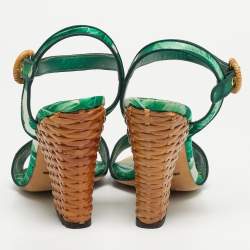Pre Owned Dolce & Gabbana Size 40 Green Satin and Raffia Ankle Strap Sandals Sandals