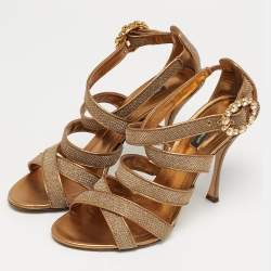 Pre Owned Dolce & Gabbana Size 40 Gold Metallic Lurex Fabric Ankle Strap Sandals
