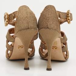 Pre Owned Dolce & Gabbana Size 40 Gold Metallic Lurex Fabric Ankle Strap Sandals