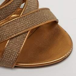 Pre Owned Dolce & Gabbana Size 40 Gold Metallic Lurex Fabric Ankle Strap Sandals