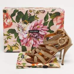 Pre Owned Dolce & Gabbana Size 40 Gold Metallic Lurex Fabric Ankle Strap Sandals
