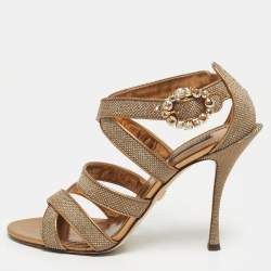 مملوكة مسبقًا Dolce & Gabbana Size 40 Gold Metallic Lurex Fabric Ankle Strap Sandals