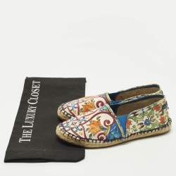 Pre Owned Dolce & Gabbana Majolica Size 35 Multicolor Canvas Espadrille Flats