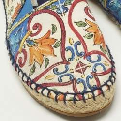 Pre Owned Dolce & Gabbana Majolica Size 35 Multicolor Canvas Espadrille Flats