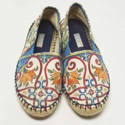 Pre Owned Dolce & Gabbana Majolica Size 35 Multicolor Canvas Espadrille Flats