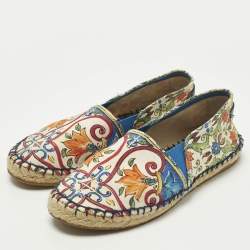 Pre Owned Dolce & Gabbana Majolica Size 35 Multicolor Canvas Espadrille Flats