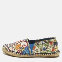 Pre Owned Dolce & Gabbana Majolica Size 35 Multicolor Canvas Espadrille Flats