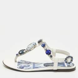 مملوكة مسبقًا Dolce & Gabbana Size 38 Multicolor Patent Leather Crystals Embellished Thong Flats
