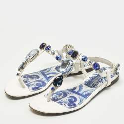 مملوكة مسبقًا Dolce & Gabbana Size 38 Multicolor Patent Leather Crystals Embellished Thong Flats