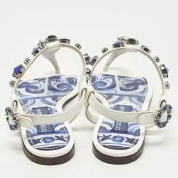 مملوكة مسبقًا Dolce & Gabbana Size 38 Multicolor Patent Leather Crystals Embellished Thong Flats