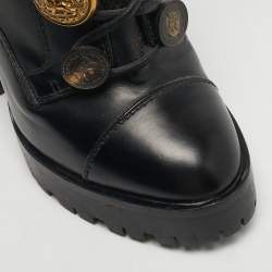 Pre Owned Dolce & Gabbana Size 36 Black Leather Button Embellished Combat Ankle Boots